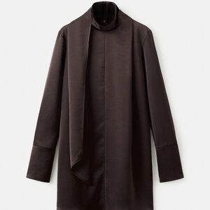 MANGO - Satin dress with foulard brown - 2 - Woman